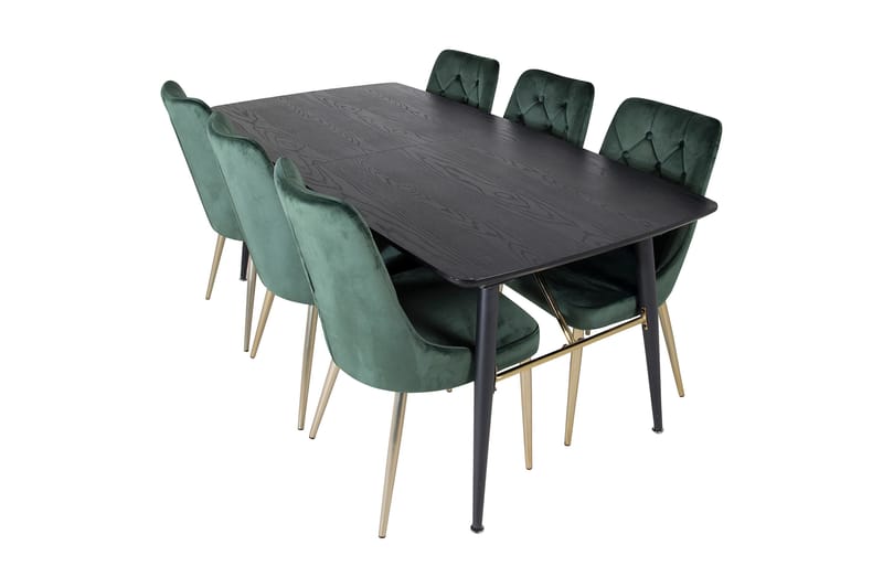 Irunea Förlängningsbar Matgrupp 180cm inkl 6 Valerie Lyx Sto - Svart/Mörkgrön/Guld - Möbler - Matplats - Matgrupp & matbord med stolar