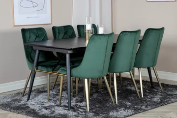 Irunea Förlängningsbar Matgrupp 180cm inkl 6 Valerie Lyx Sto - Svart/Mörkgrön/Guld - Möbler - Matplats - Matgrupp & matbord med stolar