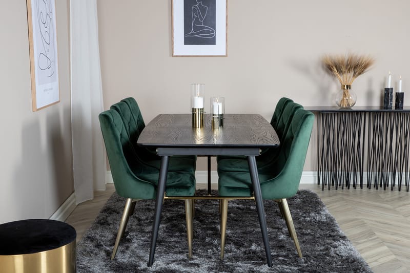 Irunea Förlängningsbar Matgrupp 180cm inkl 6 Valerie Lyx Sto - Svart/Mörkgrön/Guld - Möbler - Matplats - Matgrupp & matbord med stolar