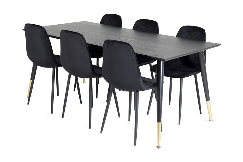 JACOBAY Bord 180 cm Svart/Mässing + 6 SOBRIDO Stolar Svart - Möbler - Matplats - Matgrupp & matbord med stolar
