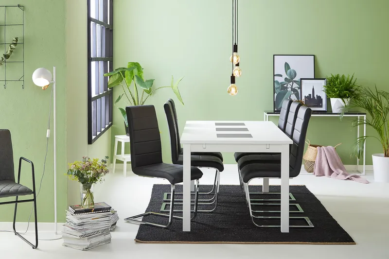 Jasmin Förlängningsbar Matgrupp 180 cm med 6 Cibus Stol - Vit/Svart - Möbler - Matplats - Matgrupp & matbord med stolar