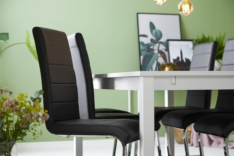 Jasmin Förlängningsbar Matgrupp 180 cm med 6 Cibus Stol - Vit/Svart - Möbler - Matplats - Matgrupp & matbord med stolar