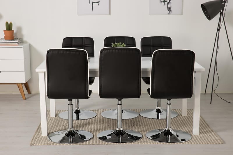 Jasmin Förlängningsbar Matgrupp 180 cm med 6 Frida Stol - Vit/Svart - Möbler - Matplats - Matgrupp & matbord med stolar