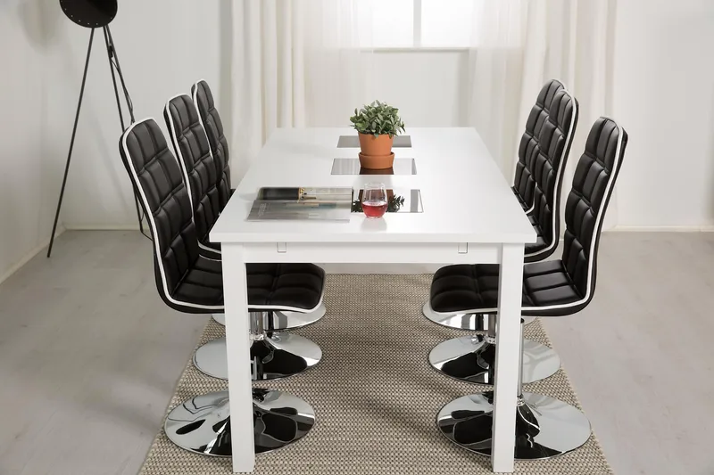 Jasmin Förlängningsbar Matgrupp 180 cm med 6 Frida Stol - Vit/Svart - Möbler - Matplats - Matgrupp & matbord med stolar