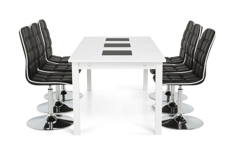 Jasmin Förlängningsbar Matgrupp 180 cm med 6 Frida Stol - Vit/Svart - Möbler - Matplats - Matgrupp & matbord med stolar