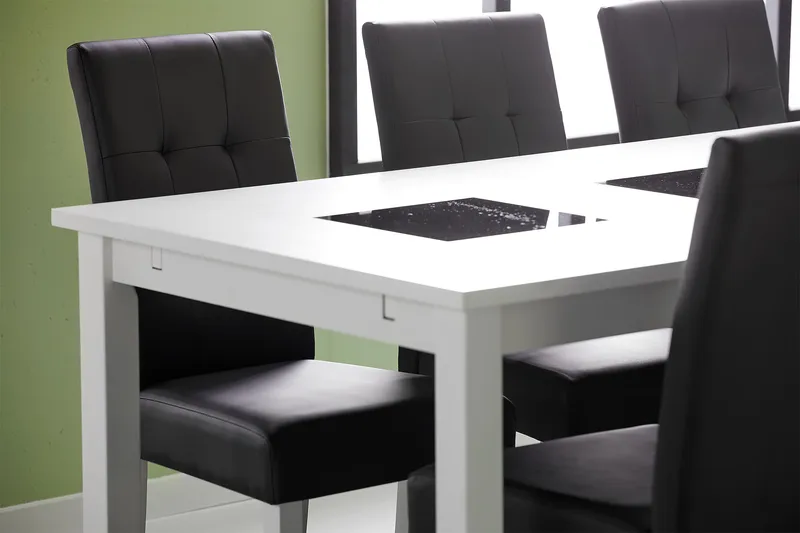 Jasmin Matgrupp 180 + 6 Stolar Utdragbart matbord - Vit / Svart - Möbler - Matplats - Matgrupp & matbord med stolar