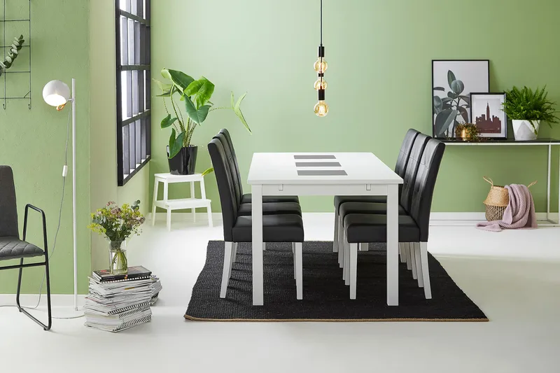 Jasmin Matgrupp 180 + 6 Stolar Utdragbart matbord - Vit / Svart - Möbler - Matplats - Matgrupp & matbord med stolar