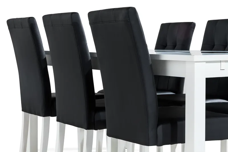 Jasmin Matgrupp 180 + 6 Stolar Utdragbart matbord - Vit / Svart - Möbler - Matplats - Matgrupp & matbord med stolar