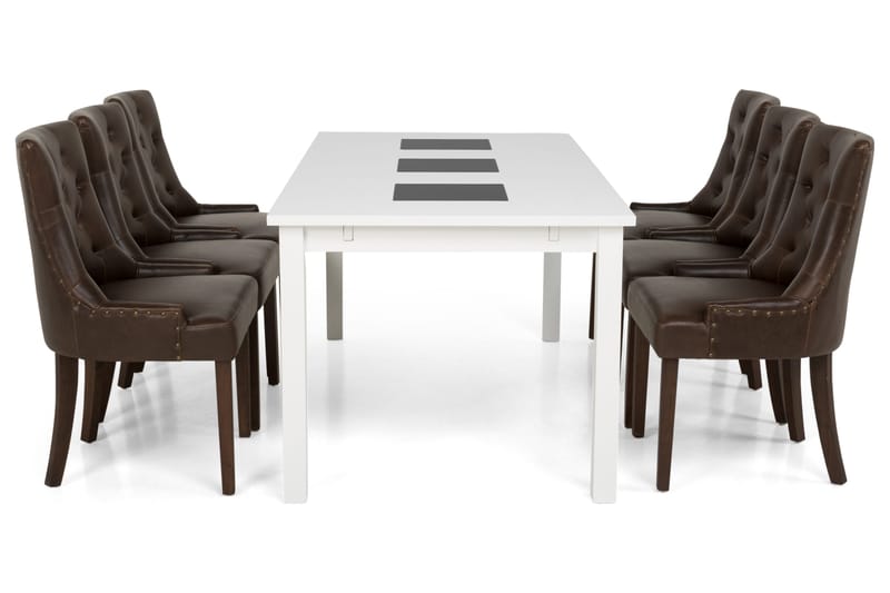 Jasmin Matgrupp 180 cm med 6 Tuva Fåtölj - Vit/Brun PU - Möbler - Matplats - Matgrupp & matbord med stolar