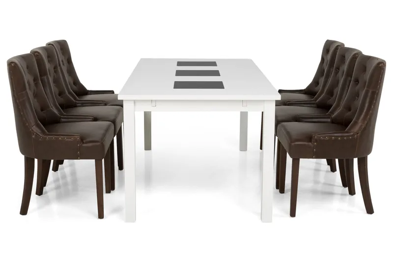 Jasmin Matgrupp 180 cm med 6 Tuva Fåtölj - Vit/Brun PU - Möbler - Matplats - Matgrupp & matbord med stolar