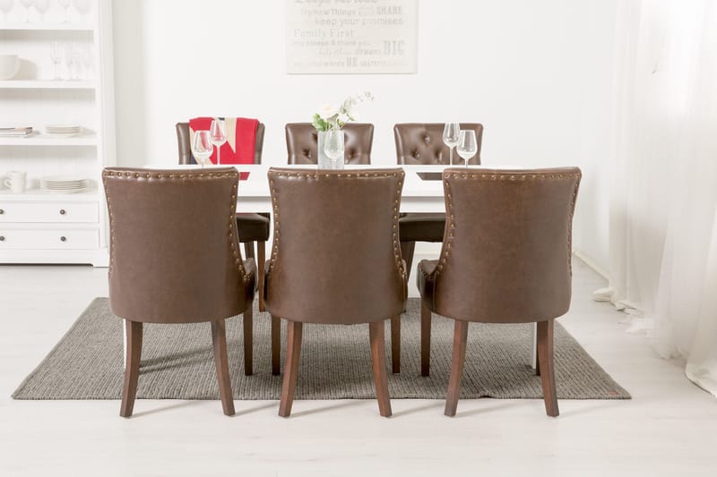 Jasmin Matgrupp 180 cm med 6 Tuva Fåtölj - Vit/Brun PU - Möbler - Matplats - Matgrupp & matbord med stolar