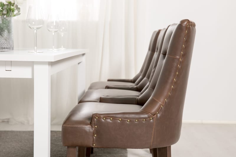 Jasmin Matgrupp 180 cm med 6 Tuva Fåtölj - Vit/Brun PU - Möbler - Matplats - Matgrupp & matbord med stolar