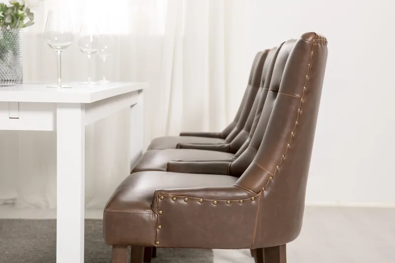 Jasmin Matgrupp 180 cm med 6 Tuva Fåtölj - Vit/Brun PU - Möbler - Matplats - Matgrupp & matbord med stolar