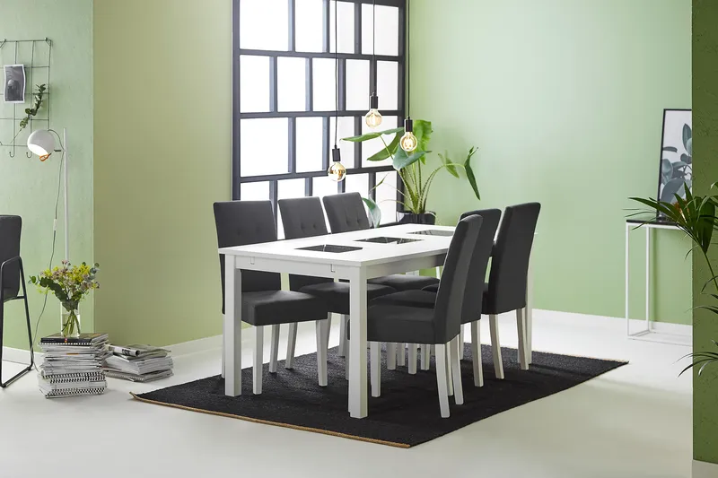 Jasmin Matgrupp 180 cm Rektangulärt matbord med 6 st Viktor Matstolar - Vit / Mörkgrå - Möbler - Matplats - Matgrupp & matbord med stolar