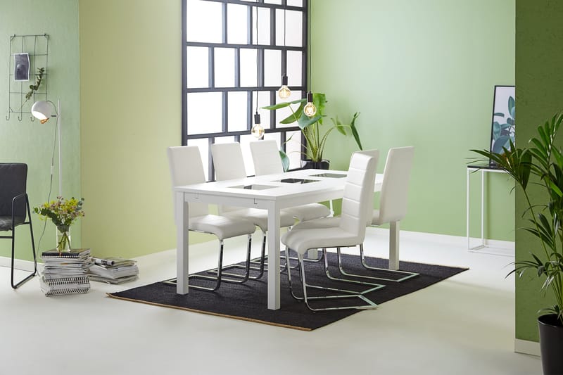 Jasmin Matgrupp med 6 st Cibus Stolar - Vit/PU/Krom - Möbler - Matplats - Matgrupp & matbord med stolar