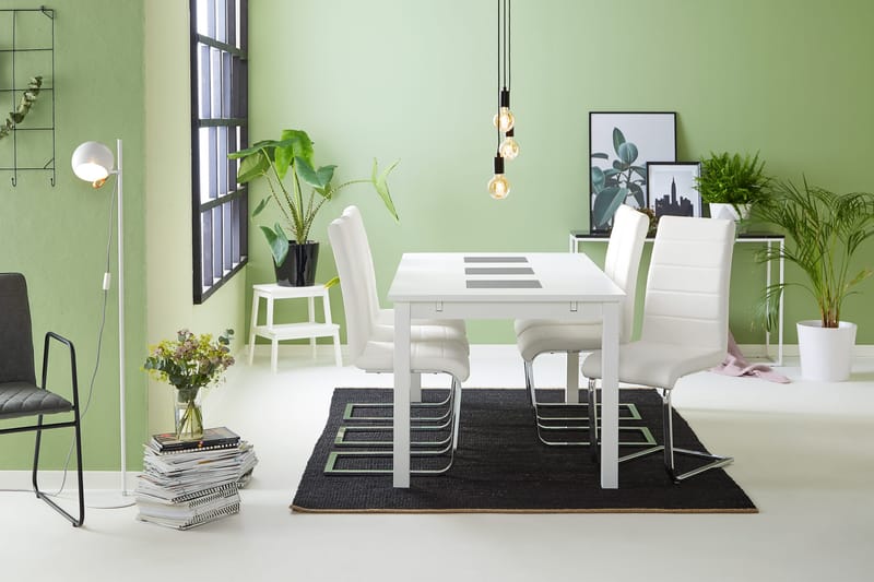 Jasmin Matgrupp med 6 st Cibus Stolar - Vit/PU/Krom - Möbler - Matplats - Matgrupp & matbord med stolar