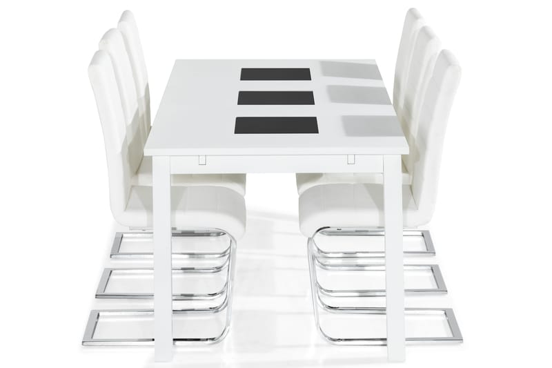 Jasmin Matgrupp med 6 st Cibus Stolar - Vit/PU/Krom - Möbler - Matplats - Matgrupp & matbord med stolar