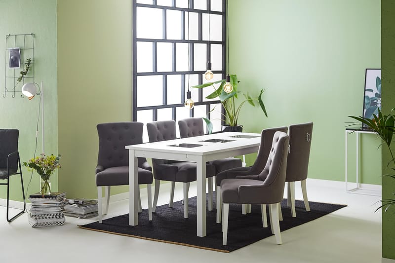 Jasmin Matgrupp med 6 st Viktoria Fåtöljer - Vit/Grå - Möbler - Matplats - Matgrupp & matbord med stolar