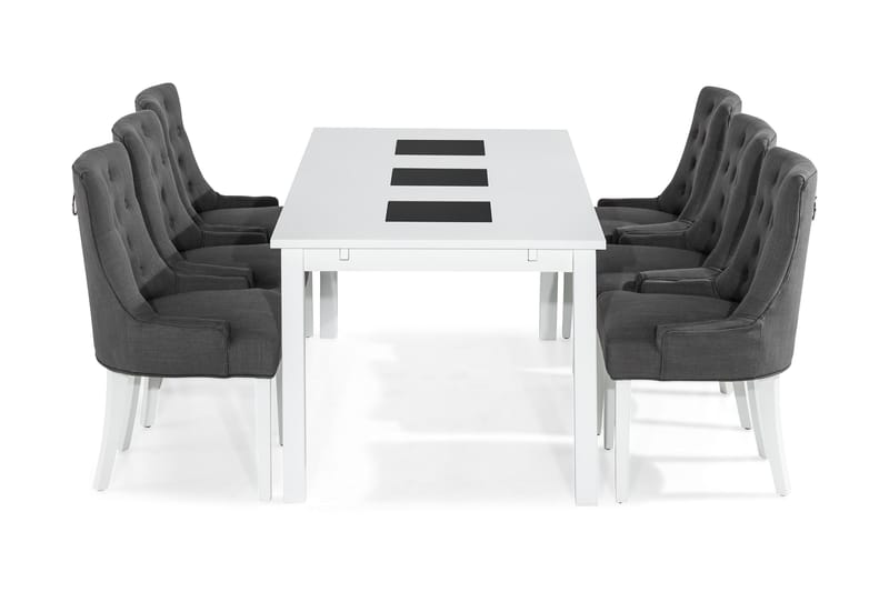 Jasmin Matgrupp med 6 st Viktoria Fåtöljer - Vit/Grå - Möbler - Matplats - Matgrupp & matbord med stolar