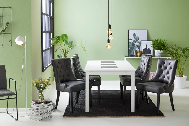 Jasmin Matgrupp med 6 Tuva Fåtölj - Vit/Svart PU - Möbler - Matplats - Matgrupp & matbord med stolar