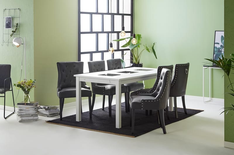 Jasmin Matgrupp med 6 Tuva Fåtölj - Vit/Svart PU - Möbler - Matplats - Matgrupp & matbord med stolar