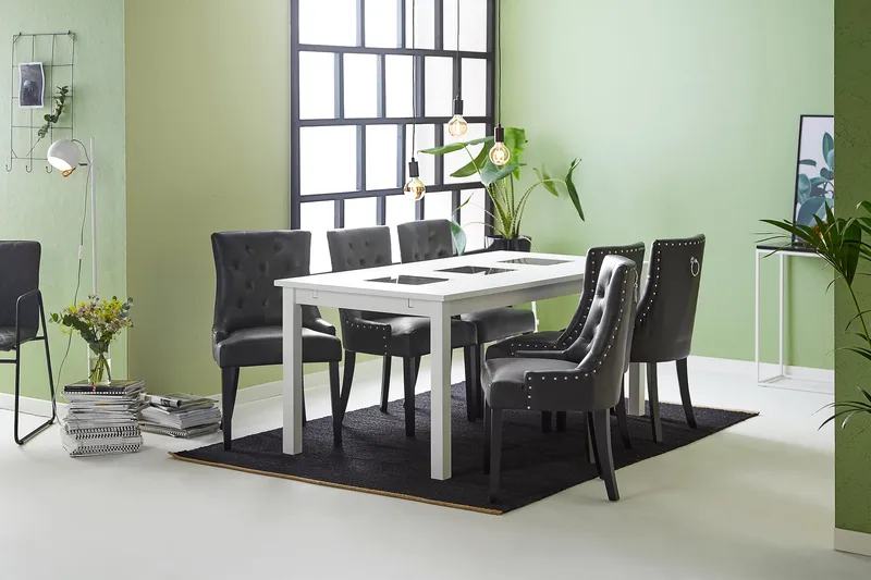 Jasmin Matgrupp med 6 Tuva Fåtölj - Vit/Svart PU - Möbler - Matplats - Matgrupp & matbord med stolar