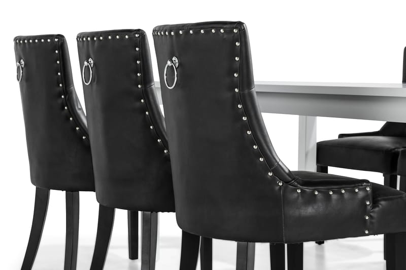 Jasmin Matgrupp med 6 Tuva Fåtölj - Vit/Svart PU - Möbler - Matplats - Matgrupp & matbord med stolar