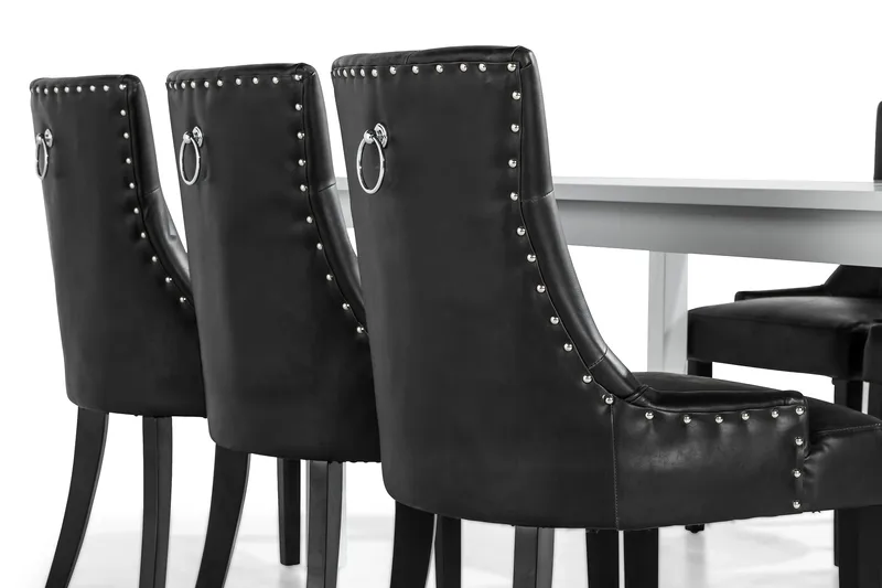 Jasmin Matgrupp med 6 Tuva Fåtölj - Vit/Svart PU - Möbler - Matplats - Matgrupp & matbord med stolar