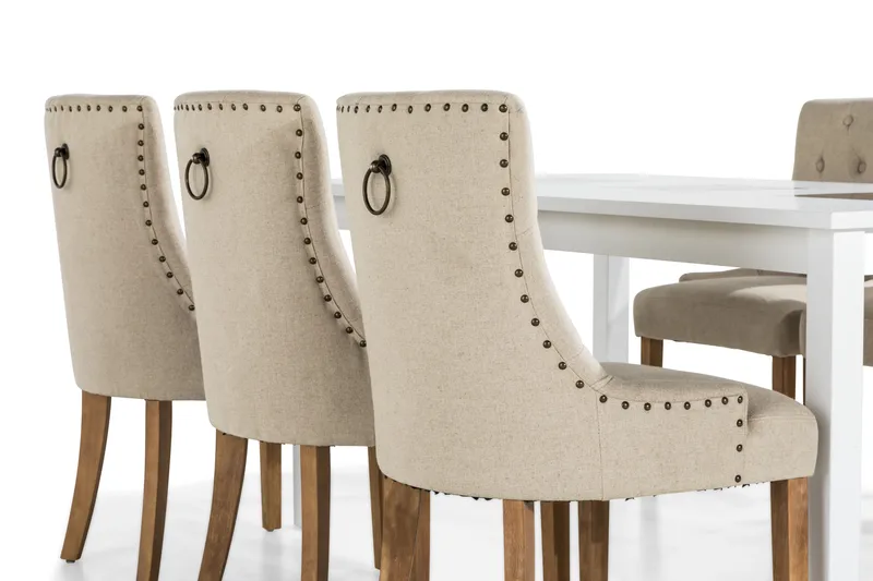 Jasmin Matgrupp Vit med 6 st Viktoria Fåtöljer - Beige/Vintageben - Möbler - Matplats - Matgrupp & matbord med stolar