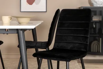 Jimms Förlängningsbar Matgrupp 150 cm inkl 4 Robin Stolar - Vit/Svart/Sammet - Möbler - Matplats - Matgrupp & matbord med stolar