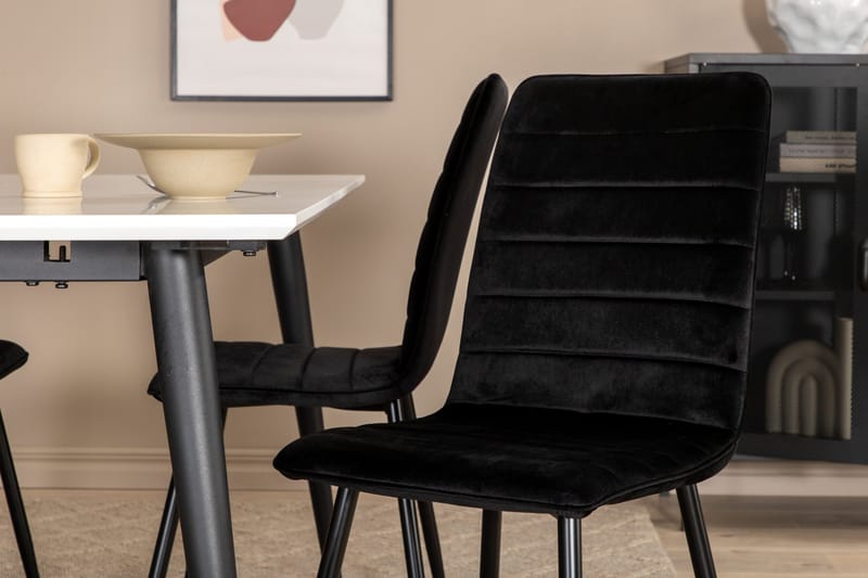 Jimms Förlängningsbar Matgrupp 150 cm inkl 4 Robin Stolar - Vit/Svart/Sammet - Möbler - Matplats - Matgrupp & matbord med stolar
