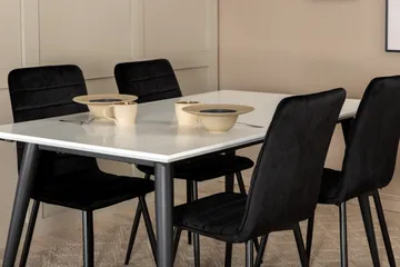 Jimms Förlängningsbar Matgrupp 150 cm inkl 4 Robin Stolar - Vit/Svart/Sammet - Möbler - Matplats - Matgrupp & matbord med stolar