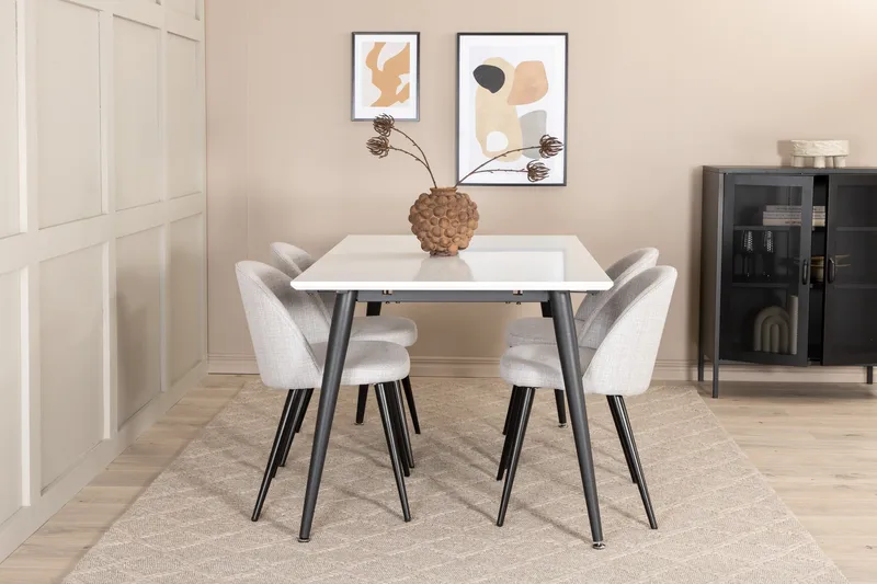 Jimms Förlängningsbar Matgrupp 150 cm inkl 4 Sedavi Stolar - Vit/Svart/Grå - Möbler - Matplats - Matgrupp & matbord med stolar