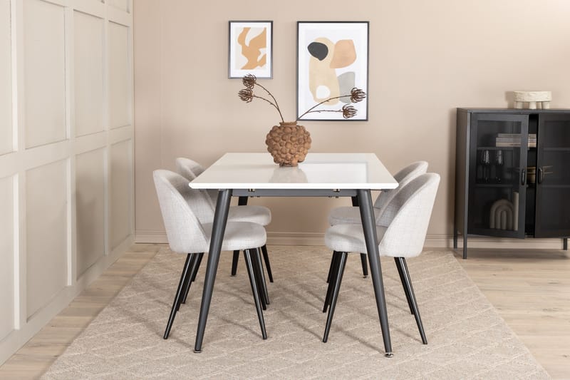 Jimms Förlängningsbar Matgrupp 150 cm inkl 4 Sedavi Stolar - Vit/Svart/Grå - Möbler - Matplats - Matgrupp & matbord med stolar