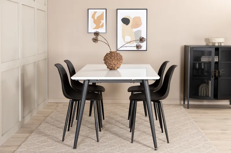 Jimms Förlängningsbar Matgrupp 150 cm inkl 4 Pontus Stolar - Vit/Svart - Möbler - Matplats - Matgrupp & matbord med stolar