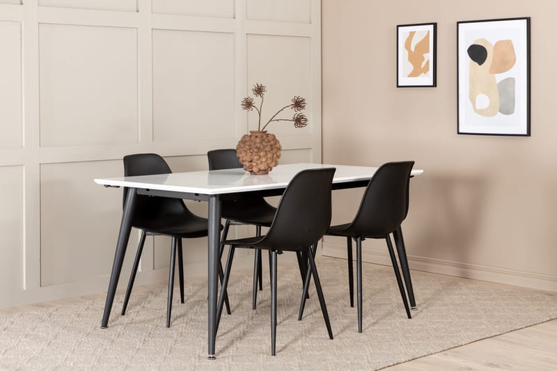 Jimms Förlängningsbar Matgrupp 150 cm inkl 4 Pontus Stolar, Vit/Svart