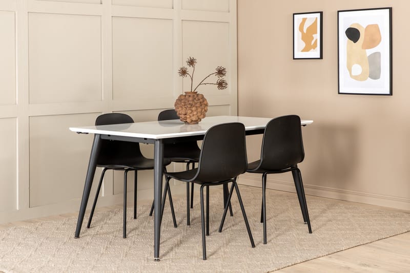 Jimms Förlängningsbar Matgrupp 150cm inkl 4 Kullersbro Stol, Vit/Svart