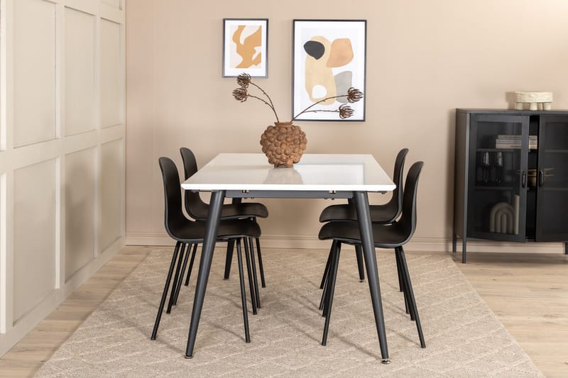 Jimms Förlängningsbar Matgrupp 150cm inkl 4 Kullersbro Stol - Vit/Svart - Möbler - Matplats - Matgrupp & matbord med stolar