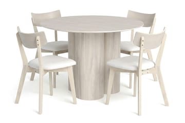 Juno Matgrupp 110 cm runt Vitlaserad med 4 Amelia Matstolar med Dyna - Vitlaserad/Beige - Möbler - Matplats - Matgrupp & matbord med stolar
