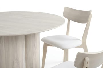 Juno Matgrupp 110 cm runt Vitlaserad med 4 Amelia Matstolar med Dyna - Vitlaserad/Beige - Möbler - Matplats - Matgrupp & matbord med stolar
