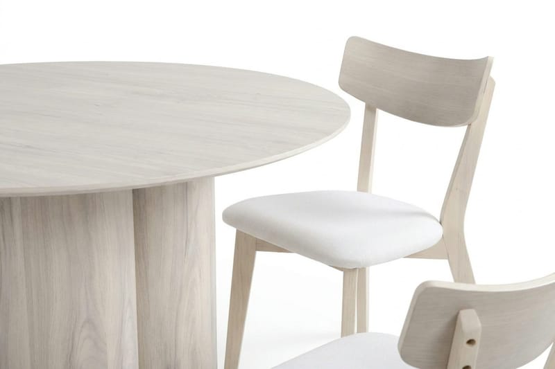 Juno Matgrupp 110 cm runt Vitlaserad med 4 Amelia Matstolar med Dyna - Vitlaserad/Beige - Möbler - Matplats - Matgrupp & matbord med stolar