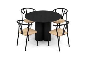 Juno Matgrupp runt 110 cm Svart med 4 Elysia Matstolar - Möbler - Matplats - Matgrupp & matbord med stolar