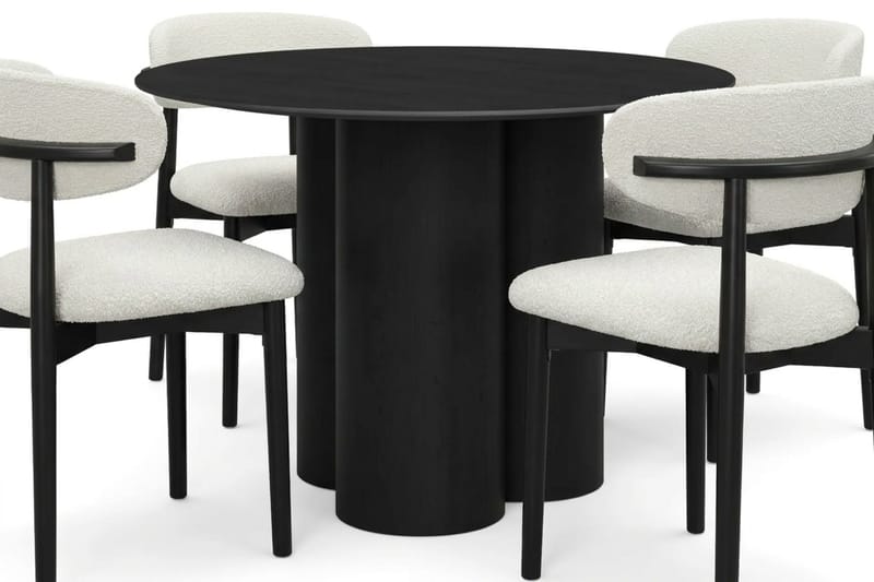 Juno Matgrupp runt 110 cm Svart med 4 Jaiveer Matstolar - Svart - Möbler - Matplats - Matgrupp & matbord med stolar
