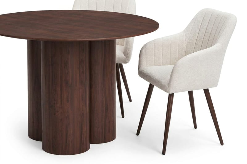 Juno Matgrupp runt 110 cm Valnöt med 4 Filippa Matstolar - Valnöt - Möbler - Matplats - Matgrupp & matbord med stolar