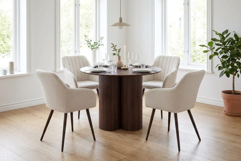 Juno Matgrupp runt 110 cm Valnöt med 4 Filippa Matstolar - Valnöt - Möbler - Matplats - Matgrupp & matbord med stolar