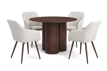 Juno Matgrupp runt 110 cm Valnöt med 4 Filippa Matstolar - Valnöt - Möbler - Matplats - Matgrupp & matbord med stolar