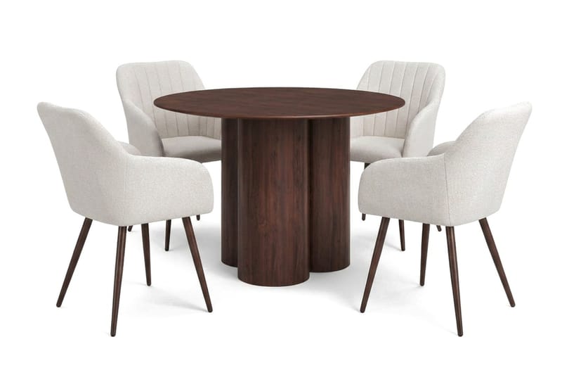 Juno Matgrupp runt 110 cm Valnöt med 4 Filippa Matstolar - Valnöt - Möbler - Matplats - Matgrupp & matbord med stolar