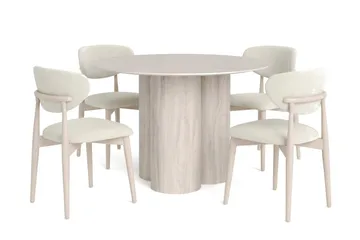 Juno Matgrupp runt 110 cm Vitlaserad med 4 Molly Matstolar - Vitlaserad - Möbler - Matplats - Matgrupp & matbord med stolar