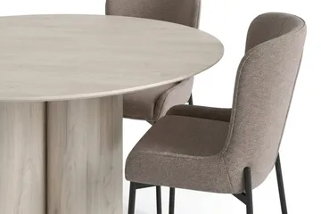 Juno Matgrupp runt 130 cm Vitlaserad med 6 Elsie Matstolar - Vitlaserad/Grå - Möbler - Matplats - Matgrupp & matbord med stolar