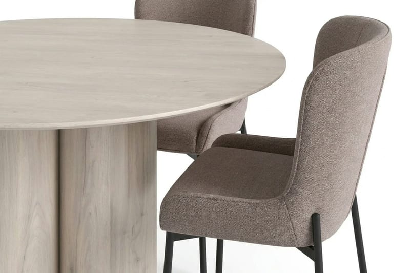 Juno Matgrupp runt 130 cm Vitlaserad med 6 Elsie Matstolar - Vitlaserad/Grå - Möbler - Matplats - Matgrupp & matbord med stolar